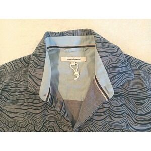 Moods of Norway Short Sleeve Button Up Shirt Navy Blue Grey Wavy Print Med Men's